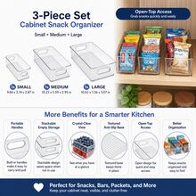 3-Piece Mixed-Size Clear Refrigerator Organizer Bins, Stackable Open Pantry Storage Set For Pantry Packets, Tea Bags And Snack Bars - View 5