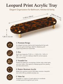 2pcs/1pc 28cm Leopard Print Desktop Storage Tray Display Rack, Luxury Vintage Jewelry Holder Perfume Cosmetic Organizer Tray, Gold Legs Small Shelf, Suitable For Bedroom Vanity, Office, Desk Drawer Side, Entryway, Nightstand And Bathroom Countertop, Used As Furniture Organizer, Hair Accessory Organizer And Daily Storage Tray To Help Keep Desktop Organized - Leopard Print - View 6