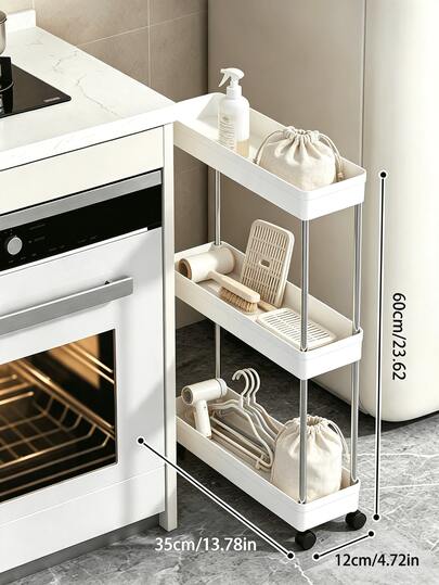 2/3/4-Tier Portable Storage Cart, Suitable For Narrow Spaces, 13cm Wide, Hollow Drainage Design, With Movable Casters, Metal Tube Mobile Kitchen Storage Rack, Room Decor Storage Rack, Kitchen Essentials
