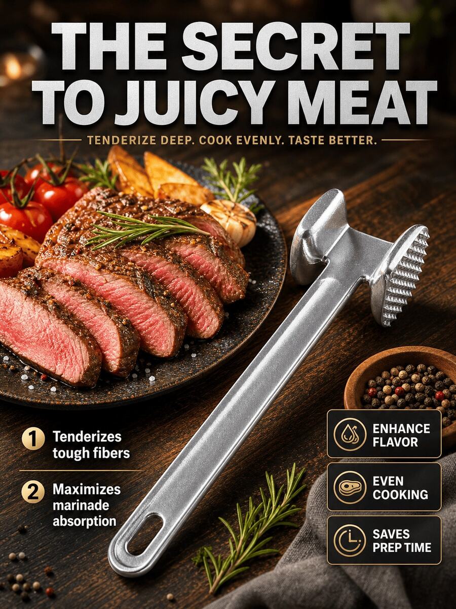 Double-Sided Meat Tenderizer Hammer, Aluminum Steak Hammer, Suitable For Beef, Chicken, Pork, Hanging Storage Household Cooking Meat Tenderizing Tool, Double-Sided Aluminum Steak Hammer Meat Tenderizer - View 1