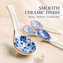 4pcs/8pcs Blue And White Floral Pattern Smooth Glazed Ceramic Soup Spoons, Vintage Chinese Style Tableware, Suitable For Home Dining, Porridge, Noodles, Soup - View 4