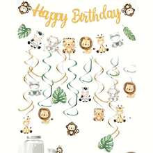 12pcs Grassland Animal Spiral Hanging Decorations With Lion, Giraffe And More, Cartoon Animal DIY For Room Decor, Background Decoration, Atmosphere Creation, Birthday Party Decoration - View 5