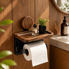 1 pieza Soporte de papel higiénico montado en la pared con ventosa sin taladro y estante de almacenamiento extra, organizador de baño multiusos para papel higiénico y secador de pelo, estante de almacenamiento para el baño del hogar, regalo para Eid/Inauguración de la casa/Aniversario - Multicolor - Ver 6