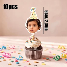 Personalized Face Cupcake Toppers, Customized Photo Hollow Cake Picks, Adult Family Pet Lover Birthday Party Decor, Fun Milestone Celebration Cupcake Decorations, Unique Party Favors, Custom Cake Decor Supplies - H-photo Cupcake Labels - View 12