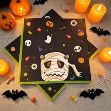 80pcs 13 * 13 Inch Disposable Halloween Printed Napkins, Featuring Cartoon Mummies, Skeletons, Bats, Spider Webs, And Ghost Patterns, Suitable For Halloween Parties, Themed Birthdays, Family Dinners, Outdoor Picnics, And Tabletop Decorations - View 9
