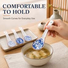 4pcs/8pcs Blue And White Floral Pattern Smooth Glazed Ceramic Soup Spoons, Vintage Chinese Style Tableware, Suitable For Home Dining, Porridge, Noodles, Soup - View 5