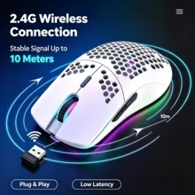 CHANGXIE Wireless Gaming Mouse, Honeycomb 2.4G USB Cordless Mouse, RGB Rechargeable Computer Gaming Mouse With LED Lights, Frictionless Paracord, Ergonomic Design, Suitable For Home Gaming And Office Use, Halloween Gift - White - New Version - View 3