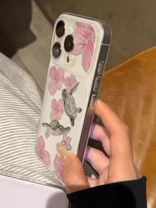 1件透明木槿粉花海龜極簡全包覆TPU防震手機殼，適用於 17、16、15、14、13、12、11 Pro Max、Air - 彩色 - 查看 2