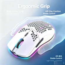 CHANGXIE Wireless Gaming Mouse, Honeycomb 2.4G USB Cordless Mouse, RGB Rechargeable Computer Gaming Mouse With LED Lights, Frictionless Paracord, Ergonomic Design, Suitable For Home Gaming And Office Use, Halloween Gift - White - New Version - View 7