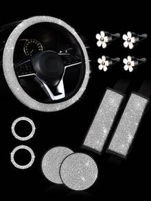 Hiny 11pcs Artificial Rhinestone Car Interior Decor Set, Fashionable All-Season Car Accessories, Car Decoration, Interior Embellishment, Sparkling Accents, Rhinestone Design, Handmade Decoration, High Gloss Surface, Decorative Items - 11PCS - View 16