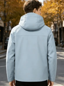 Caldwick Men's Lightweight Long Sleeve Jacket, Autumn/Winter Hooded Full Zip Solid Color Fashion Outerwear - Baby Blue - View 4