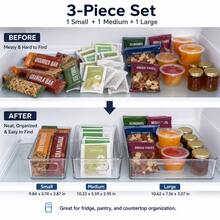 3-Piece Mixed-Size Clear Refrigerator Organizer Bins, Stackable Open Pantry Storage Set For Pantry Packets, Tea Bags And Snack Bars - View 6
