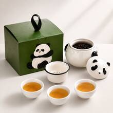 1 Set Portable Panda Tea Set, Outdoor Ceramic Teapot With Strainer And 3 Tea Cups, Suitable For Travel, Camping, Picnic, Cute Gift For Tea Lovers - Multicolor - View 6