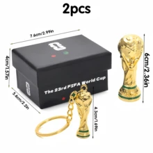 2件組 2026 FIFA 世界盃主題鑰匙圈掛鉤禮品組，世界盃足球獎盃鑰匙圈，世界盃周邊吊飾，小獎盃禮盒，背包吊飾鑰匙圈，球迷專屬賽事裝飾，送給她的/他的禮物 - 獎盃 - 查看 6