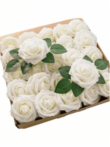 1/3pcs Artificial White Rose Flowers, Faux Roses For Home, Office, Wedding Table, Party, Yard, Garden And Summer Decoration - White - View 3