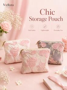 1pc Cute Floral Embroidered Zipper Makeup Bag, Soft Fabric Mini Coin Purse, Portable Cosmetic Storage Bag, Suitable For Lipstick, Earrings And Daily Small Items - Multiple Styles - View 7