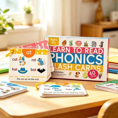 1 Caja 60 piezas Tarjetas de Fonética CVC en Inglés, Tarjetas de Alfabetización, Educación Temprana de Ortografía y Pronunciación en Inglés, Tarjetas Cognitivas de Aprendizaje Temprano, Tarjetas Rápidas, Juguetes para Niños y Niñas, Juguetes Educativos para Niños, Juguetes Montessori, Educación en el Hogar y Enseñanza en el Aula, Regalo de Aprendizaje