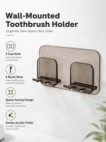1pc Large Capacity Wall-Mounted No-Drill Acrylic Toothbrush & Toothpaste Holder Storage Rack - Translucent Gray - View 5