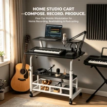 Studio Furniture Adjustable Height Desk, Height Range From 21 To 33 Inches, Music Recording Studio Desk, Standing Desk, Suitable For Home, Office And Studio, Professional Studio, Ergonomic Design Studio And Gaming Desk, Perfect For Home Office - Wood Grain Black - Deluxe Mixing Console - View 11