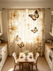 2 Stücke beige Schmetterling Perlmuster Vorhänge, gute Lichtdurchlässigkeit, Stangendurchzug, Sichtschutz, modischer Muster, geeignet für Schlafzimmer, Küche und Wohnzimmer, perfekt für Heimdekoration, 2D Flachdruck, vielseitige dekorative Vorhänge - Verschiedenfarbig - Übersicht 7