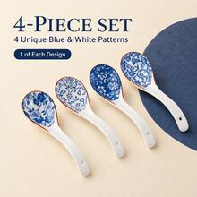 4pcs/8pcs Blue And White Floral Pattern Smooth Glazed Ceramic Soup Spoons, Vintage Chinese Style Tableware, Suitable For Home Dining, Porridge, Noodles, Soup - View 13