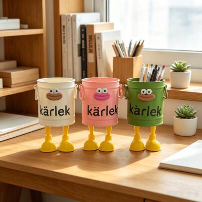 1/3pcs DIY Large Mouth Pen Holder & Makeup Brush Storage Box, Cute Highly Attractive Large Capacity Pen Cup, American Vintage Style Desktop Storage Bucket, Suitable For Students, Home Office, Perfect Gift For Lovers Or Partners On Valentine's Day (Random Style)