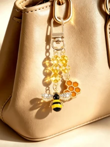 1pc Alloy Oil-Drip Bee Daisy Honeycomb Crystal Pendant, Versatile Bag Charm For Girls, Valentine's Day & Qixi Festival Gift Accessory, Keychain Bag Charm - Multicolor - View 1