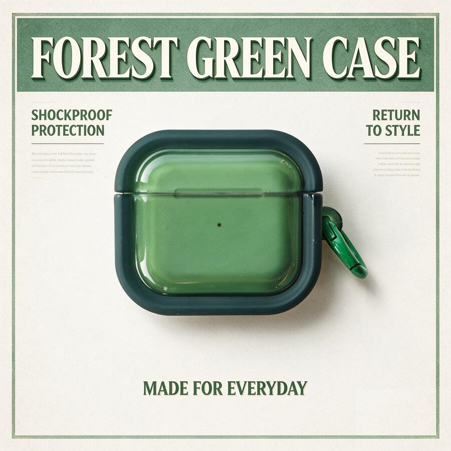 1pc Solid Color Minimalist Morandi Dark Green Forest Green No Pattern Innovative Fashion Semi-Transparent Earphone Case With Hanging Rope Compatible With AirPods 2/3/4/Pro/Pro2/Pro3/Protective Cover