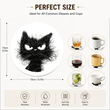 6pcs, Cat Pattern Printed Diatomaceous Earth Coasters, Absorbent Beverage Coasters, Coffee Cup Coasters, Mug Coasters, Tea Cup Coasters, Desk Protection Pads, Suitable For Dining Table, Coffee Table, Bar Counter And Office Desk Decoration - Multicolor - View 10