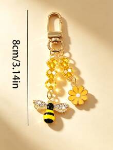 1pc Alloy Oil-Drip Bee Daisy Honeycomb Crystal Pendant, Versatile Bag Charm For Girls, Valentine's Day & Qixi Festival Gift Accessory, Keychain Bag Charm - Multicolor - View 4