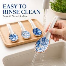 4pcs/8pcs Blue And White Floral Pattern Smooth Glazed Ceramic Soup Spoons, Vintage Chinese Style Tableware, Suitable For Home Dining, Porridge, Noodles, Soup - View 8