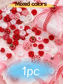 10/20/30pcs Red Mixed Color Sewing Buttons, Strawberry Heart Flower Star Plaid Decorative Handmade Buttons, Suitable For DIY Sewing, Scrapbooking, Clothing Repair, Doll Making, Gift Wrapping And Craft Projects, Multiple Shapes - Multi-color - View 15