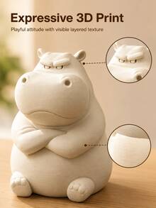 3D Printed Angry Hippo Car Dashboard Ornament, Funny Angry Expression Animal Figurine, Compact Car Interior Decor, Suitable For Center Console, Desk And Bookshelf, Unique Creative Home Office Decoration, Perfect Birthday Holiday Gift For Drivers And Animal Lovers - Multicolor - View 3