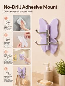 Multi-Functional Heavy Duty Rotating Butterfly Hooks-Drill-Free Adhesive Swivel Hooks With Adjustable Wings And Trident Hooks,Suitable For Indoor AndOutdoor Corners,Bathroomsand Kitchens-No Installation Required,Hangs Towels And Kitchen Utensils - Multicolor - View 4
