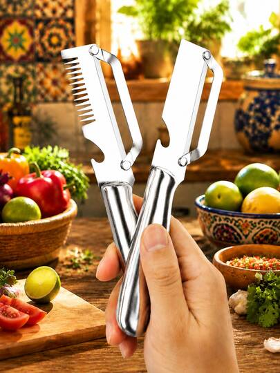 1/2 piezas Pelador de verduras multifuncional, mango de acero inoxidable, pelador de acero inoxidable sin olor, herramienta de cocina 2 en 1 y 3 en 1 con cortador de cebolla y abridor de botellas, adecuado para cocinar en casa