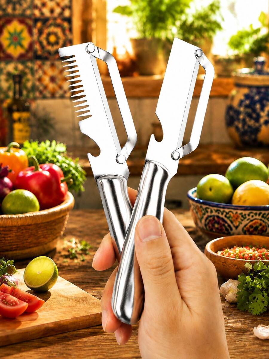1/2pcs Multifunctional Vegetable Peeler, Stainless Steel Handle, Odorless Stainless Steel Peeler, 2-In-1 And 3-In-1 Kitchen Tool With Onion Slicer And Bottle Opener, Suitable For Home Cooking