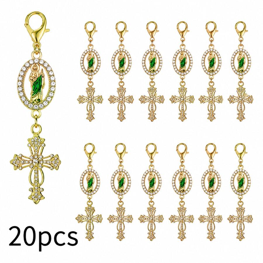 20Pcs St Jude Cross Keychain Ornaments, Religious Saint Jude Medal Bag Decorations, Baptism Communion Confirmation Guest Thank You Gifts, Catholic Church Event Favors