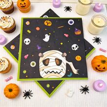 80pcs 13 * 13 Inch Disposable Halloween Printed Napkins, Featuring Cartoon Mummies, Skeletons, Bats, Spider Webs, And Ghost Patterns, Suitable For Halloween Parties, Themed Birthdays, Family Dinners, Outdoor Picnics, And Tabletop Decorations - View 6