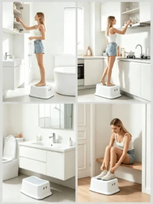 Single‑Layer Anti‑Slip Step Stool, Equipped With Stable Anti‑Slip Foot Pads, Built‑In Portable Handle, Strong Load‑Bearing Capacity, Multi‑Functional Step Stool, Easy To Clean, Space‑Saving For Storage, Suitable For Kitchen, Living Room And Restroom - Multicolor - View 4