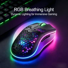 CHANGXIE Mouse Gaming Nirkabel, Mouse Tanpa Kabel USB 2.4G Honeycomb, Mouse Gaming Komputer RGB Isi Ulang dengan Lampu LED, Paracord Tanpa Gesekan, Desain Ergonomis, Cocok untuk Bermain Game di Rumah dan Penggunaan Kantor, Hadiah Halloween - Hitam - Versi Baru - View 3