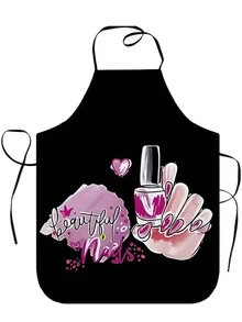 1pc Super Nail Art Graphic Nail Artist Apron, Waterproof & Oil-Resistant Polyester Work Apron, Multi-Purpose Salon Uniform, Suitable For Nail Technicians & Beauticians, Floral Nail Polish Print Adjustable Neck Strap Apron - A - View 3