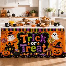 Trick Or Treat Halloween Table Skirt, Spooky Party Table Decor With Pumpkin Ghost Theme - Multicolor - View 7