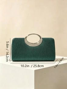 1件綠色水鑽百褶裝飾時尚金屬手提包，亮麗迷人晚宴包，適合女性派對、婚禮、晚宴、派對女孩宴會晚宴包，適合女性，完美適用於聚會、婚禮、舞會、晚宴/宴會，送給女性的最佳禮物 - 綠色 - 查看 2