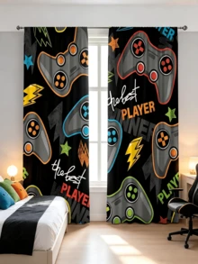 2pcs Game Controller And Letter Pattern Curtains, Fun Polyester Curtains Suitable For Bedroom And Living Room, Roman Blind Design, Privacy Protection, Multi-Functional Decorative Curtains, 160g/M² - Multicolor - View 9