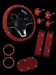 Hiny 11pcs Artificial Rhinestone Car Interior Decor Set, Fashionable All-Season Car Accessories, Car Decoration, Interior Embellishment, Sparkling Accents, Rhinestone Design, Handmade Decoration, High Gloss Surface, Decorative Items - 11PCS - View 17
