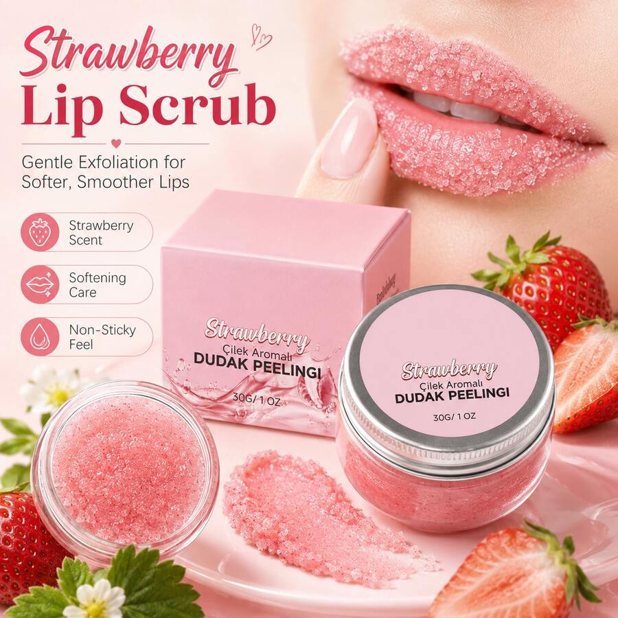Scrub Bibir Stroberi, Melembapkan dan Mengelupas, Tidak Lengket, Membuat Bibir Lembut dan Halus, 30g - Strawberry - View 1