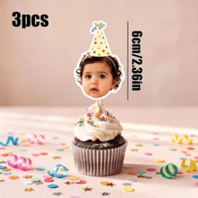 Personalized Face Cupcake Toppers, Customized Photo Hollow Cake Picks, Adult Family Pet Lover Birthday Party Decor, Fun Milestone Celebration Cupcake Decorations, Unique Party Favors, Custom Cake Decor Supplies - H-photo Cupcake Labels - View 15