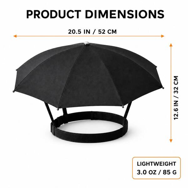 1pc Adjustable Head-Mounted Umbrella Hat, Suitable For Fishing, Camping And Gardening. Windproof ABS Material, With Elastic Neck Strap, Compact Foldable Design. Black Outdoor Adventure And Camping Accessory, No Battery Included