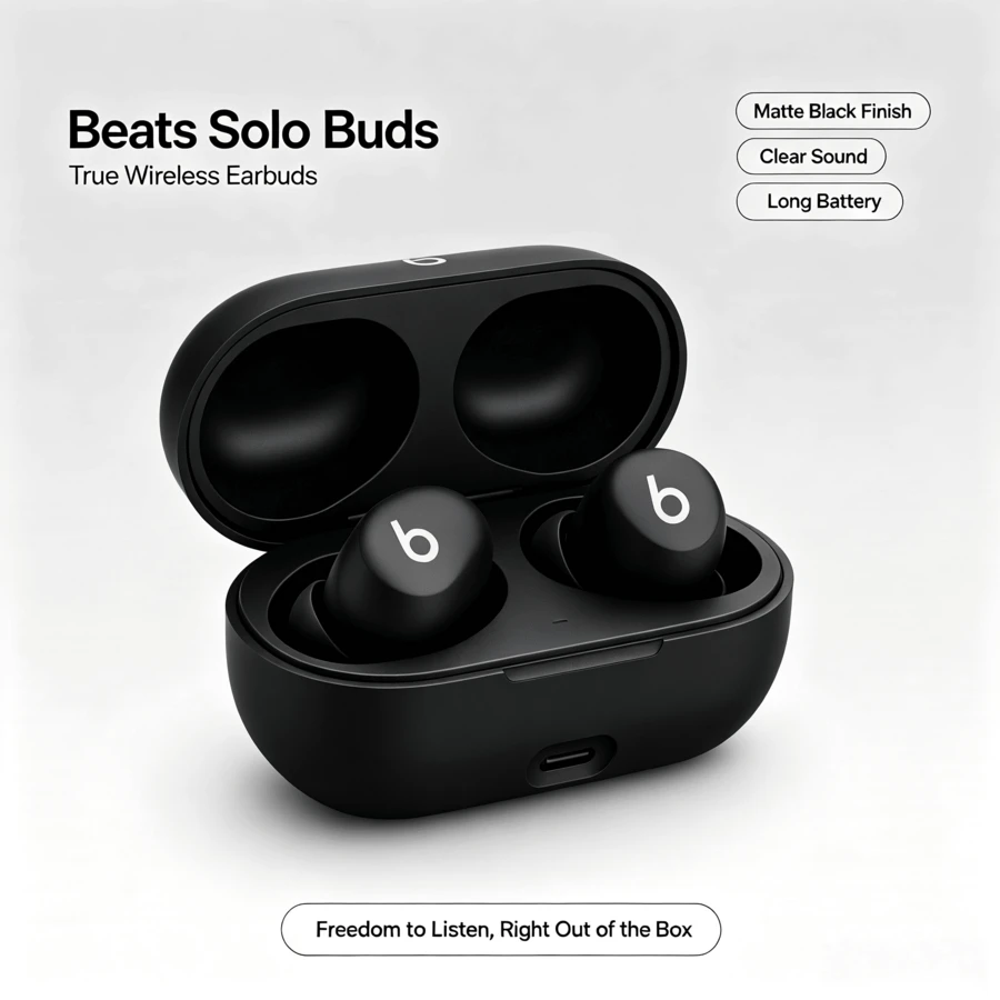 Beats Solo Buds True Wireless Bluetooth Mini In-Ear Earbuds, Stereo Bass Dalam, Pengisian Cepat USB-C, Earphone Olahraga Ringan untuk iPhone Android dan Kebugaran Sehari-hari