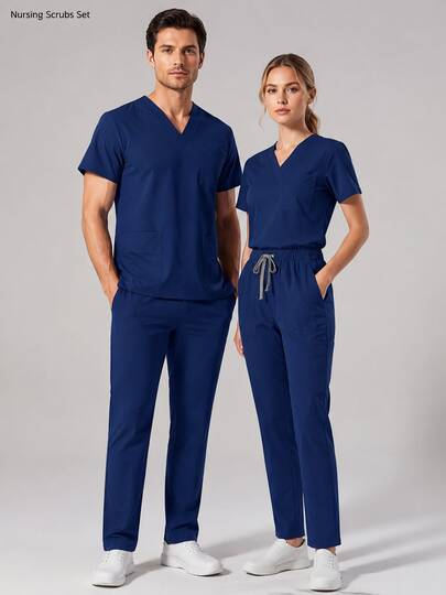 Newest Nursing Clothing Pink Blue Doctor Nurse Uniforms Women Men Scrubs Sets  Surgical Tops Pants Beauty Salon Workwear